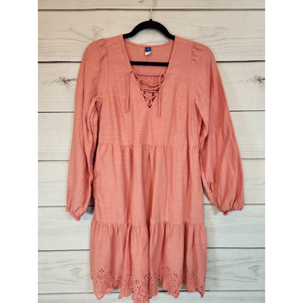 Old Navy Women's Orange Laced Up Tiered Aspen Summer Laced Hem Midi Dress XS